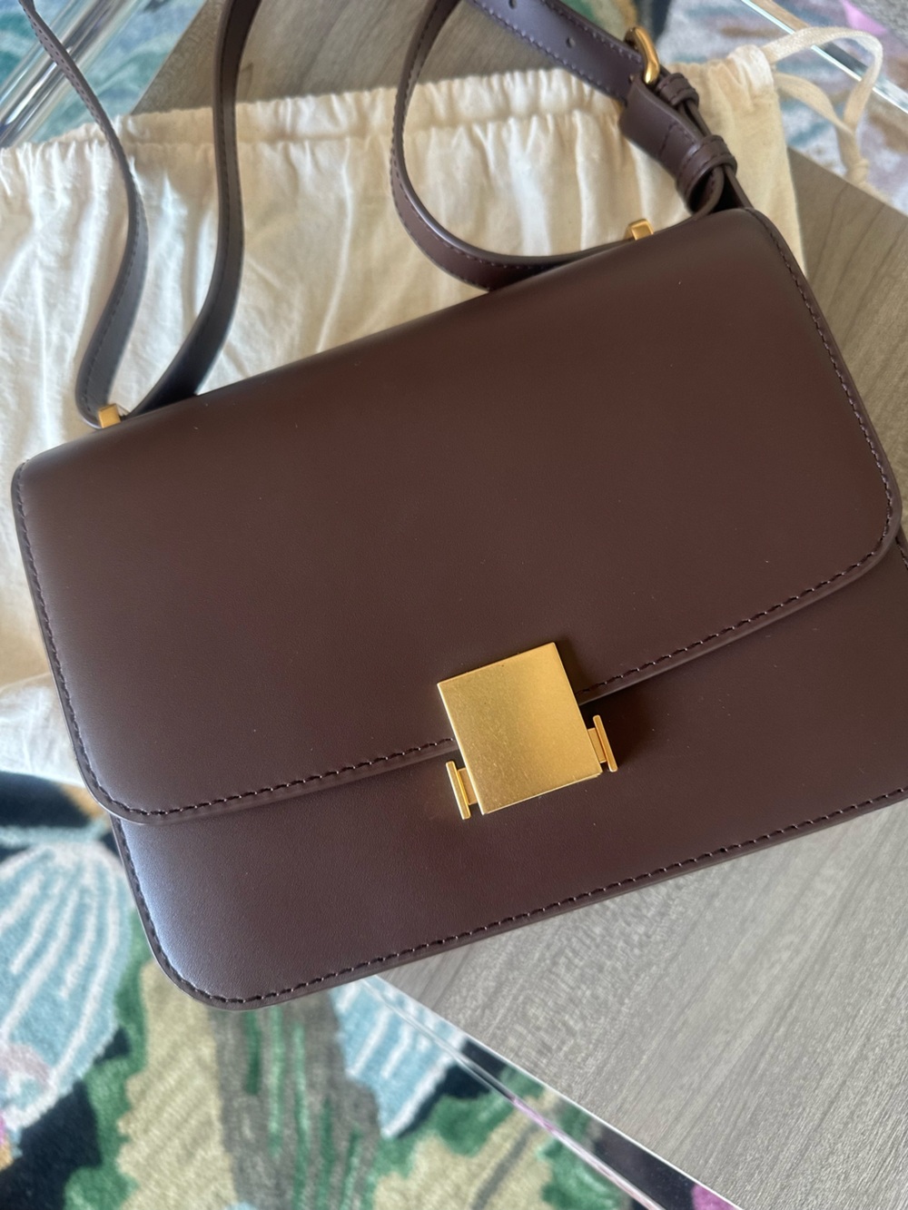 Quince Italian Leather Box Bag - dark brown